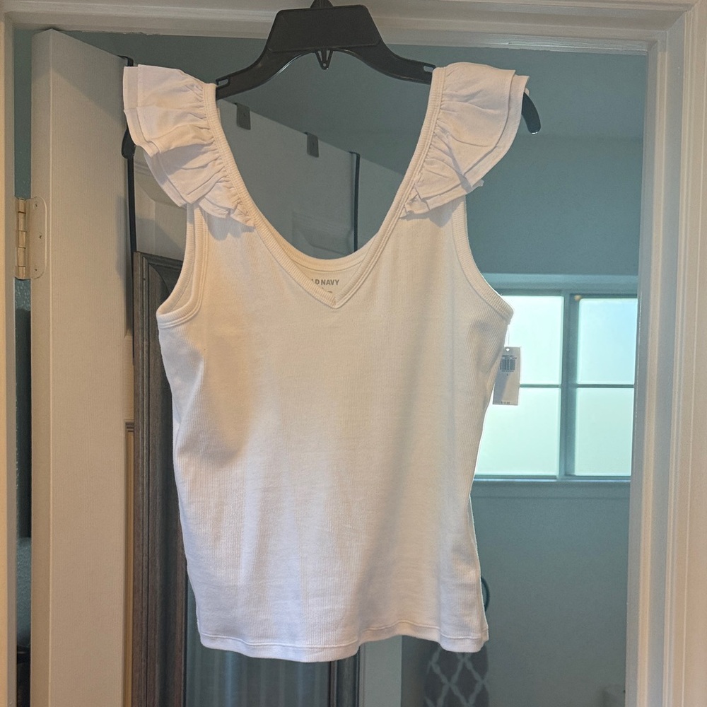 Old Navy White Ruffle Sleeve Tank Top